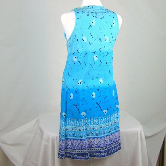 Blue Shift Sleeveless Dress Embroidered with Mirrored Squares Med Urban Safari - Picture 2 of 6